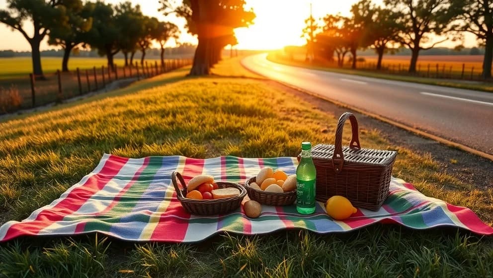 Picknick vid vägkanten på sommaren